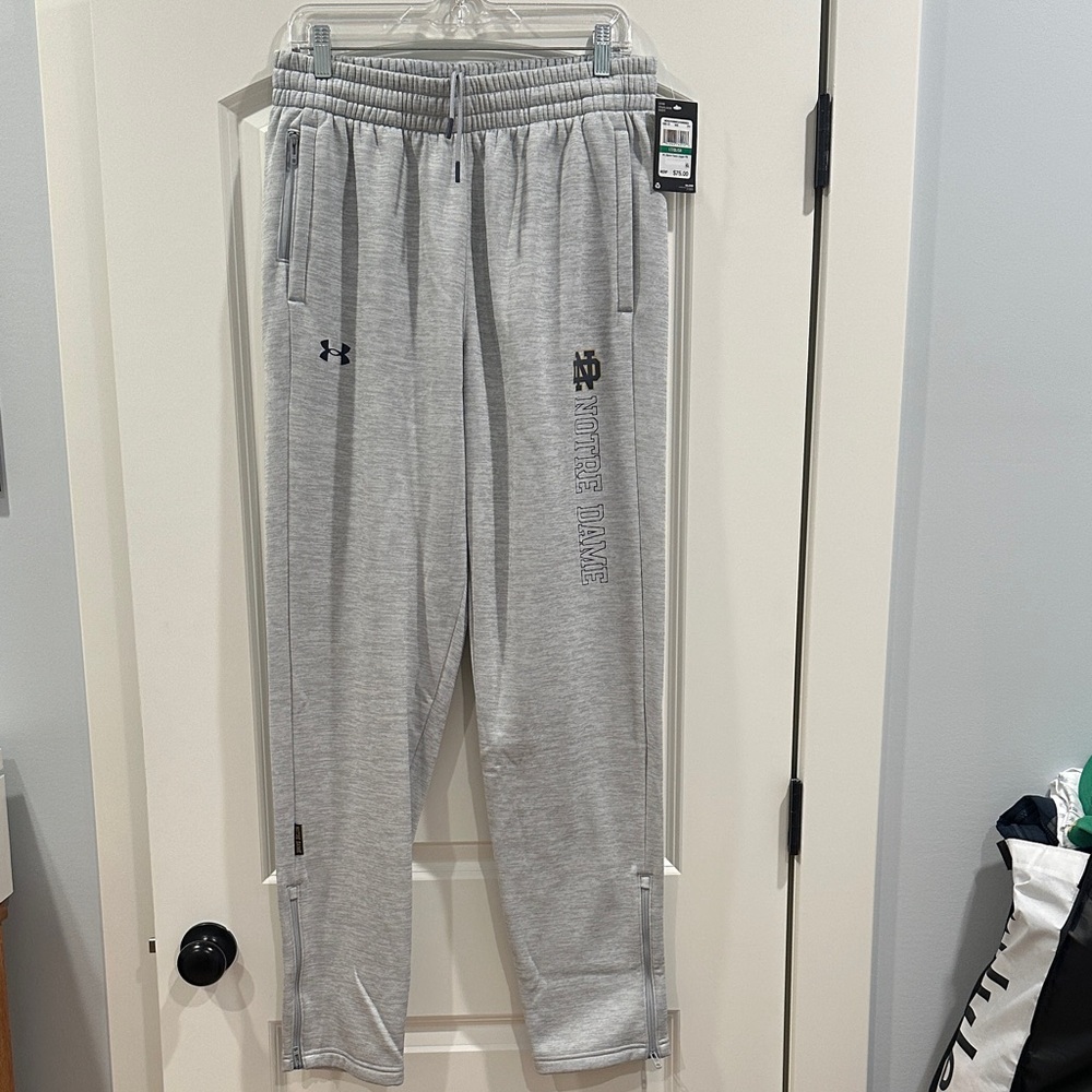 UA STORM Light Gray Notre Dame Fleece Joggers - Large TALL